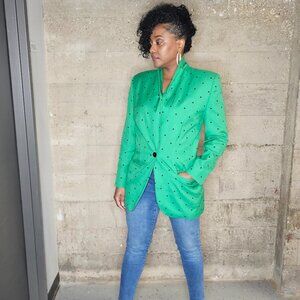 Lord & Taylor Kelly Green Polka Dot Blazer